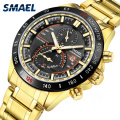 SMAEL Uhr Mode Herrenuhren Gold Ton Edelstahl Expansionsband Casual Wasserdicht Business Quarz Armbanduhr 9062